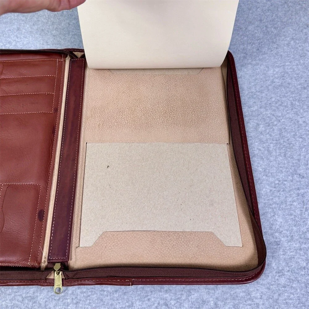 Vintage Brown Leather Portfolio Briefcase Document Case Top Handle Zip Closure